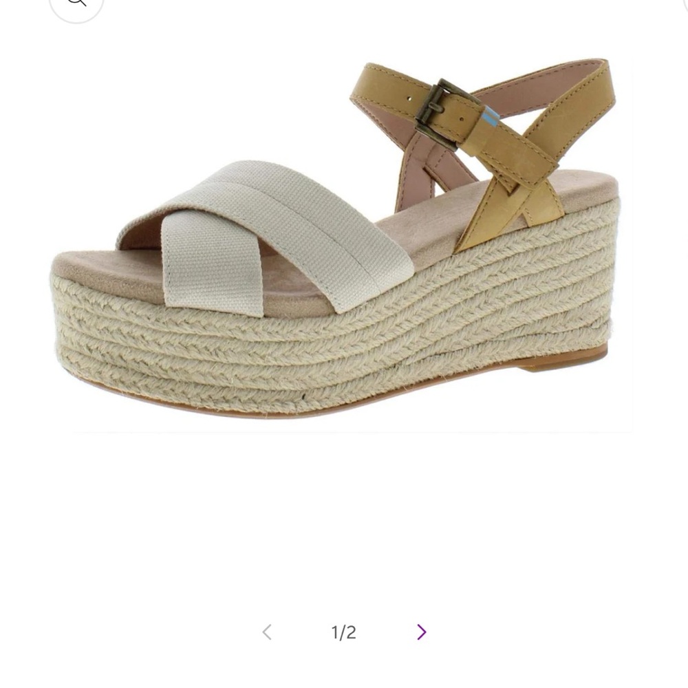 TOMS Women's Cream and Tan Espadrille Wedges - Picture 2 of 2